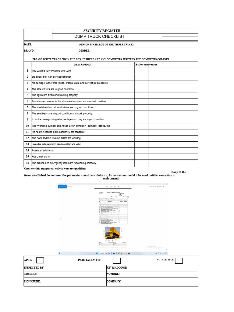Dump Truck Checklist | PDF