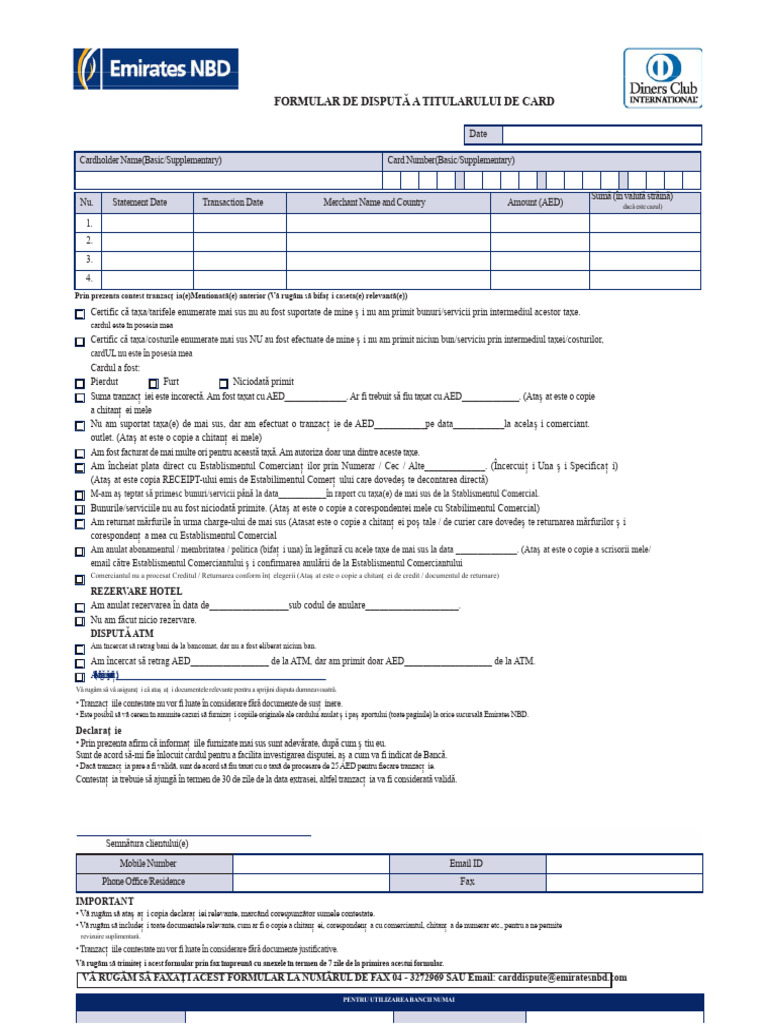 Formular de Dispută Al Titularului de Card | PDF