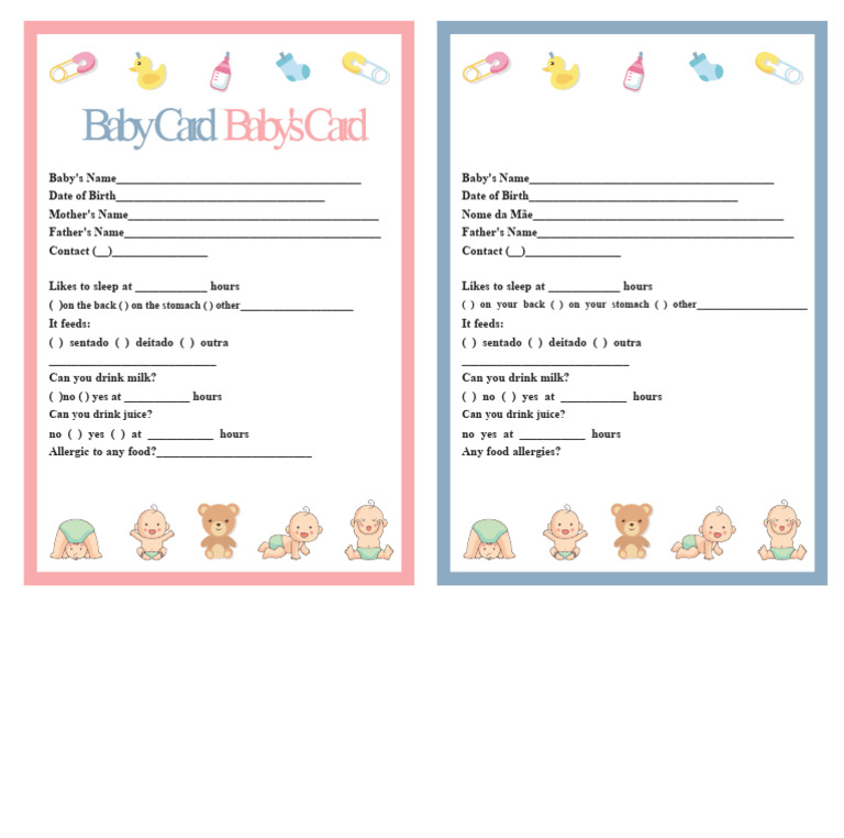 Baby Care Information Card Template | PDF