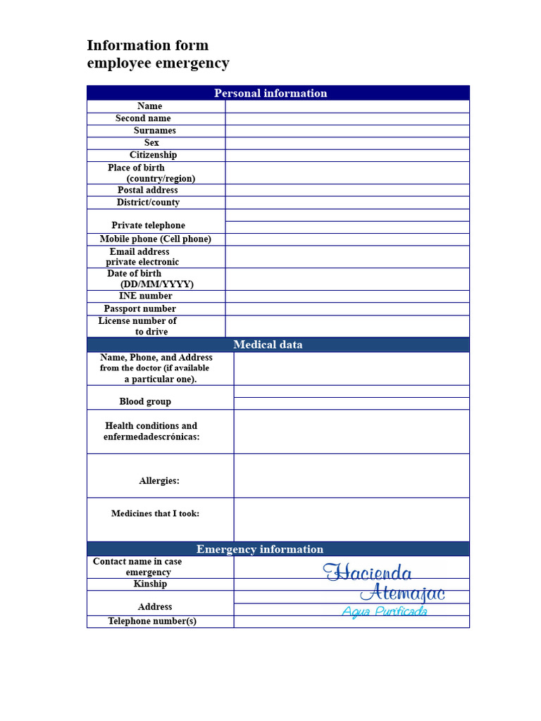Employee Emergency Information Form | PDF