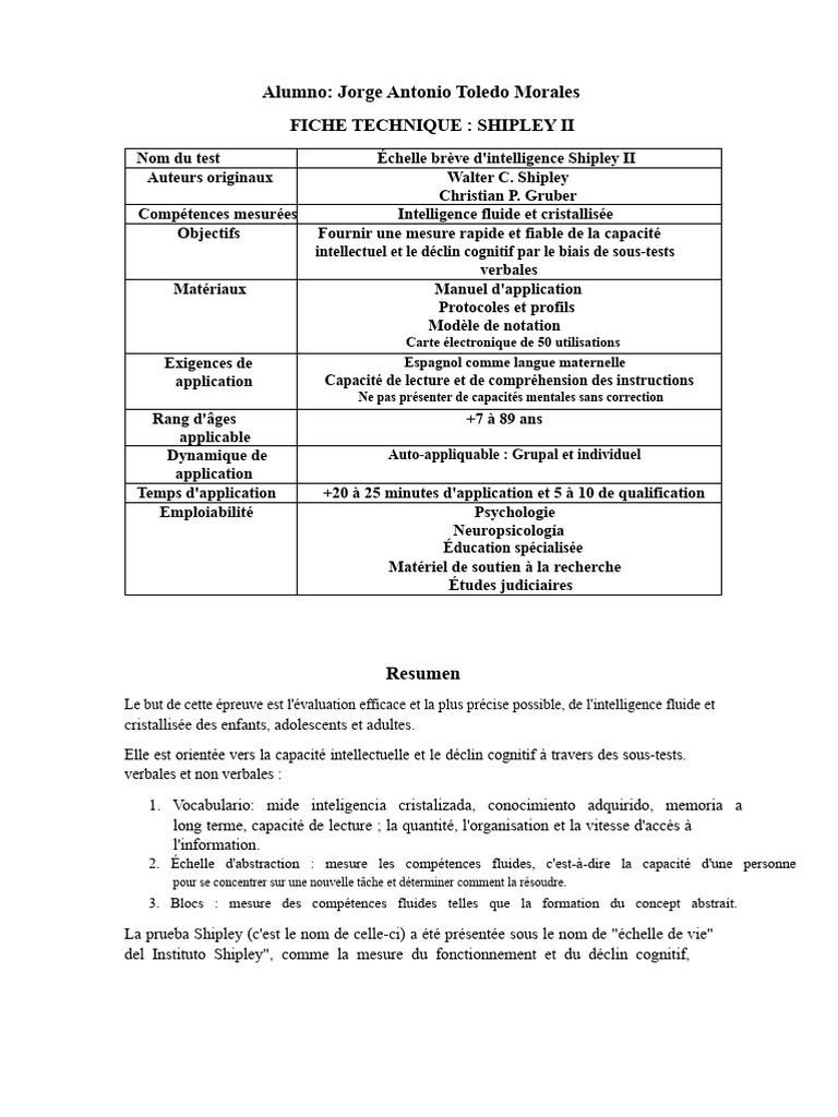 Échelle d'intelligence Shipley II : Guide d'application | PDF ...