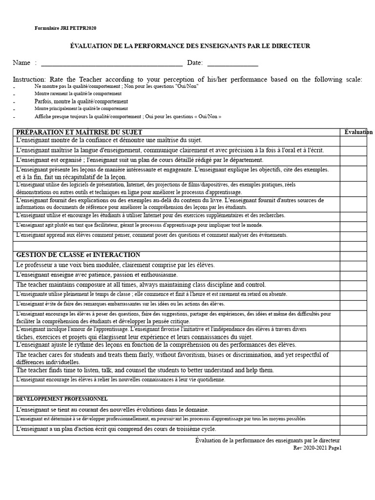 Évaluation des enseignants par le directeur | PDF | Apprentissage ...