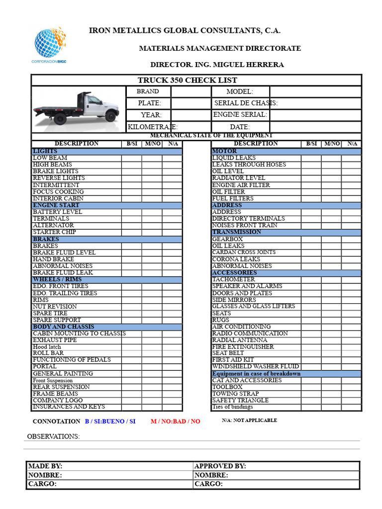 Truck Check-List 350 | PDF | Truck | Tire