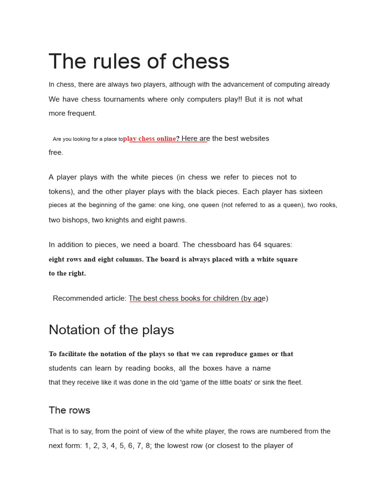 The Rules of Chess | PDF | Chess | Board Games