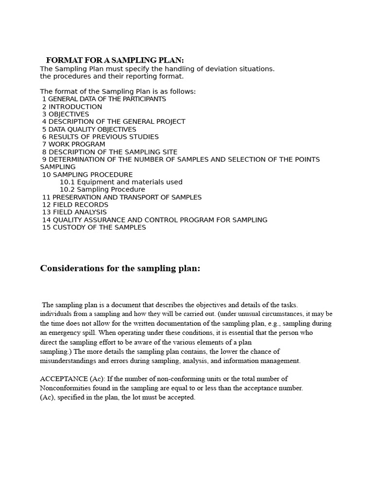 Sampling Plan Format and Guidelines | PDF | Sampling (Statistics ...