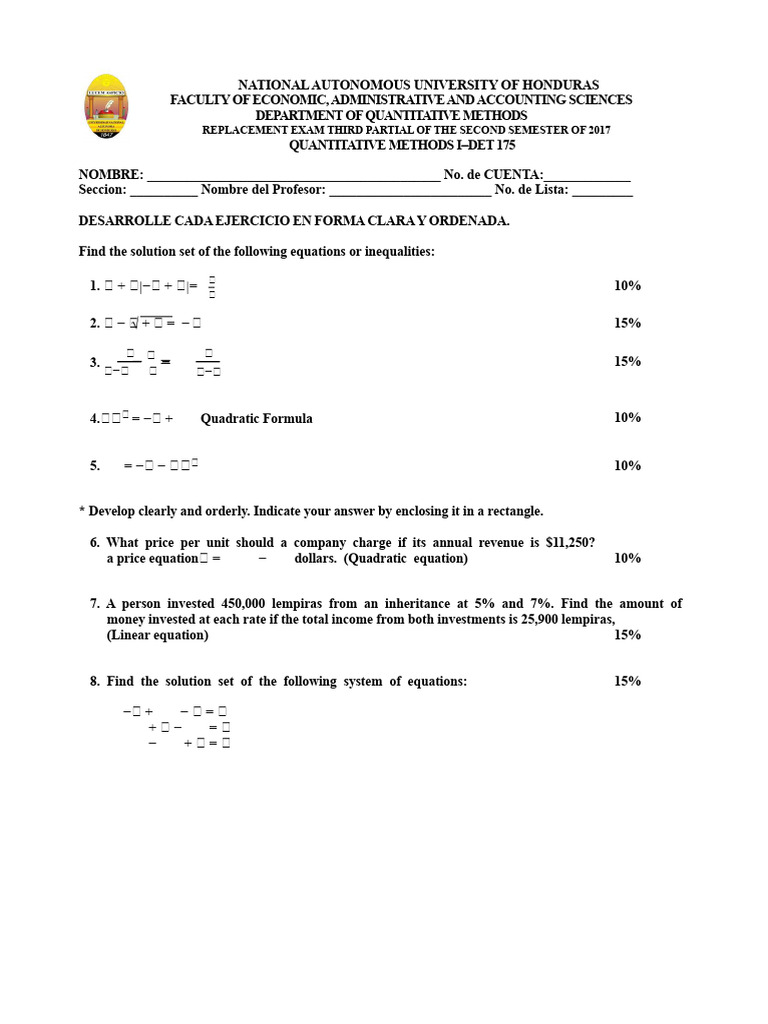 Quantitative Methods Exam Solutions 2017 | PDF | Quadratic Equation ...
