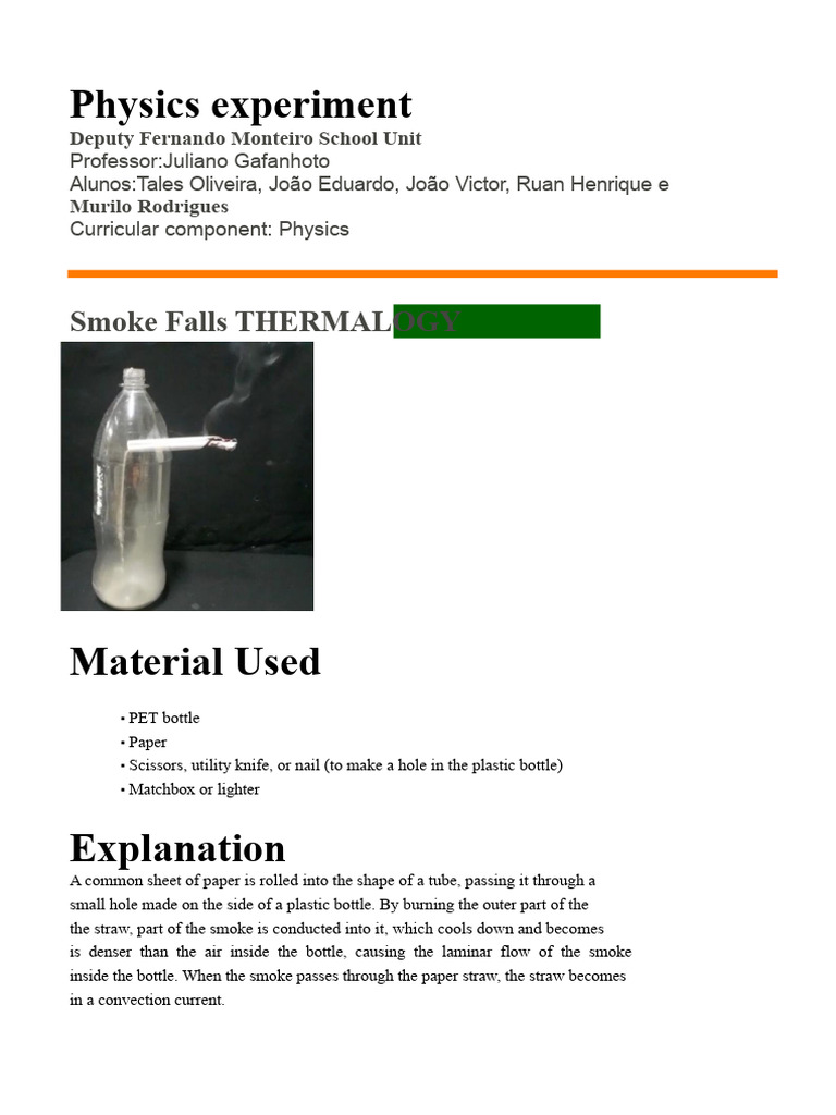 Smoke Falls Experiment in Thermology | PDF