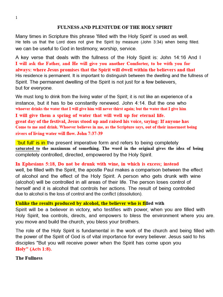 Fulfillment and Completeness of The Holy Spirit | PDF | Baptism With ...