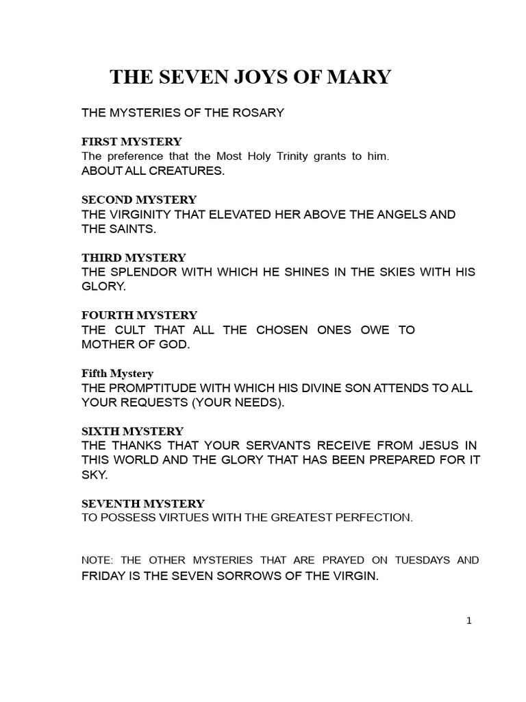 The Seven Joys of Mary | PDF | Mary, Mother Of Jesus | Rosary