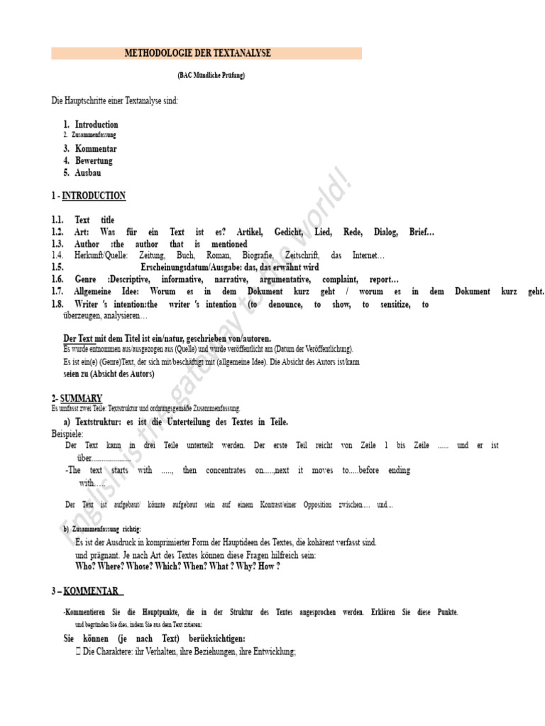 METHODOLOGIE DER TEXTANALYSE in Terminale 2020 Docx-1 | PDF