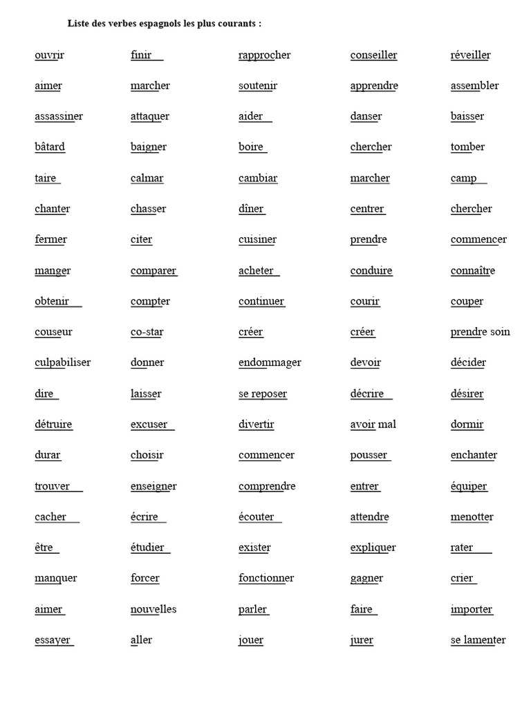 Verbes Espagnols Courants Conna tre PDF