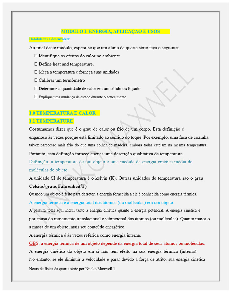 Calor e Temperatura: Conceitos Básicos | PDF | Temperatura | Calor