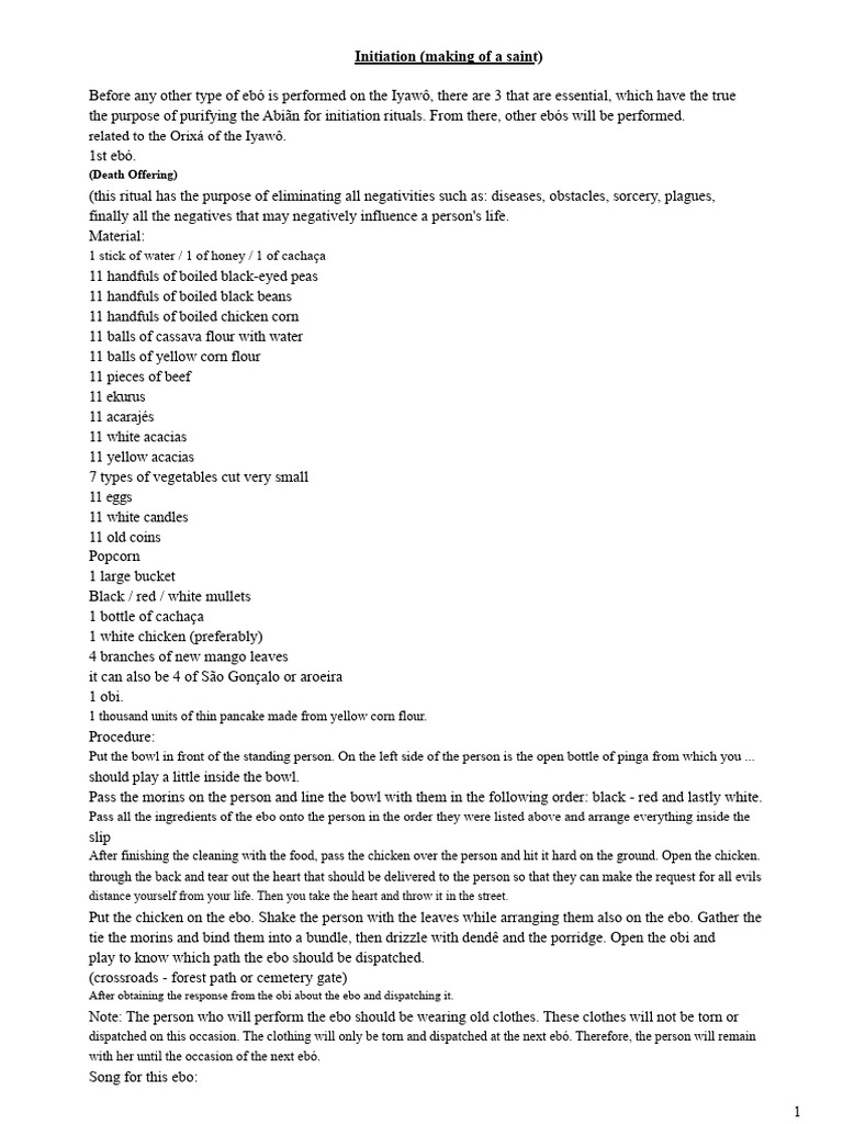 Essential Ebó Rituals for Initiation | PDF