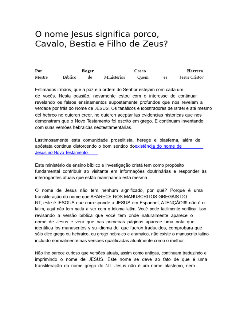 Significado do Nome Jesus: Fatos e Mitos | PDF | Jesus | Bíblia