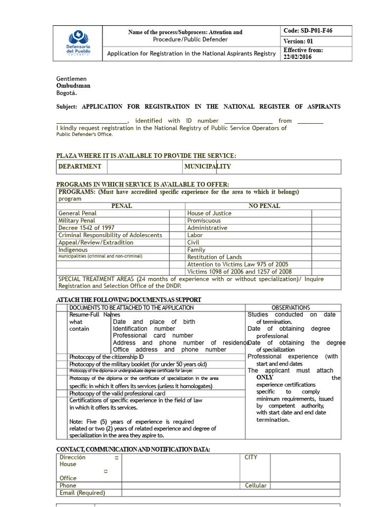SD-P01-F46 Registration Application Form PDF | PDF | Identity Document ...