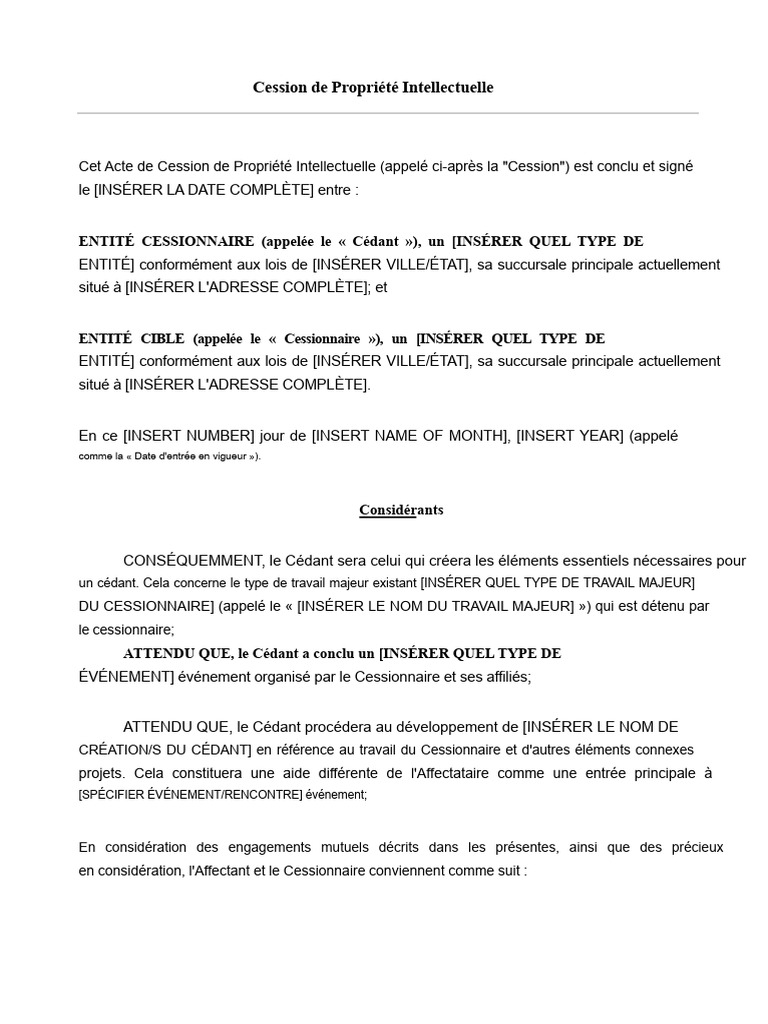 Cession de Propriété Intellectuelle PDF Propriété intellectuelle — free download