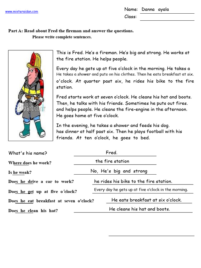 Daily Routine of Firefighter Fred | PDF | Firefighter | Public Safety