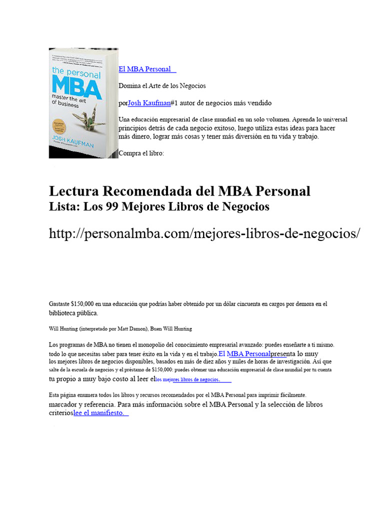 MBA Personal: Libros Clave para Negocios | PDF | Máster en ...