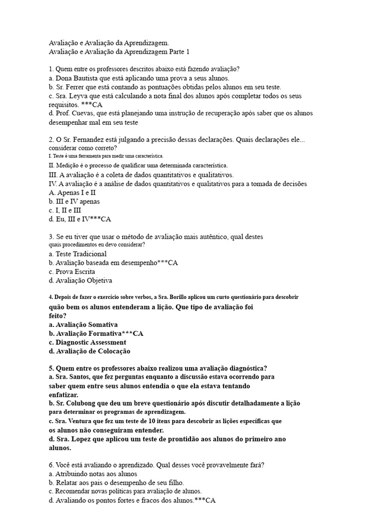 Avaliação da Aprendizagem: Métodos e Práticas | PDF | Avaliação ...