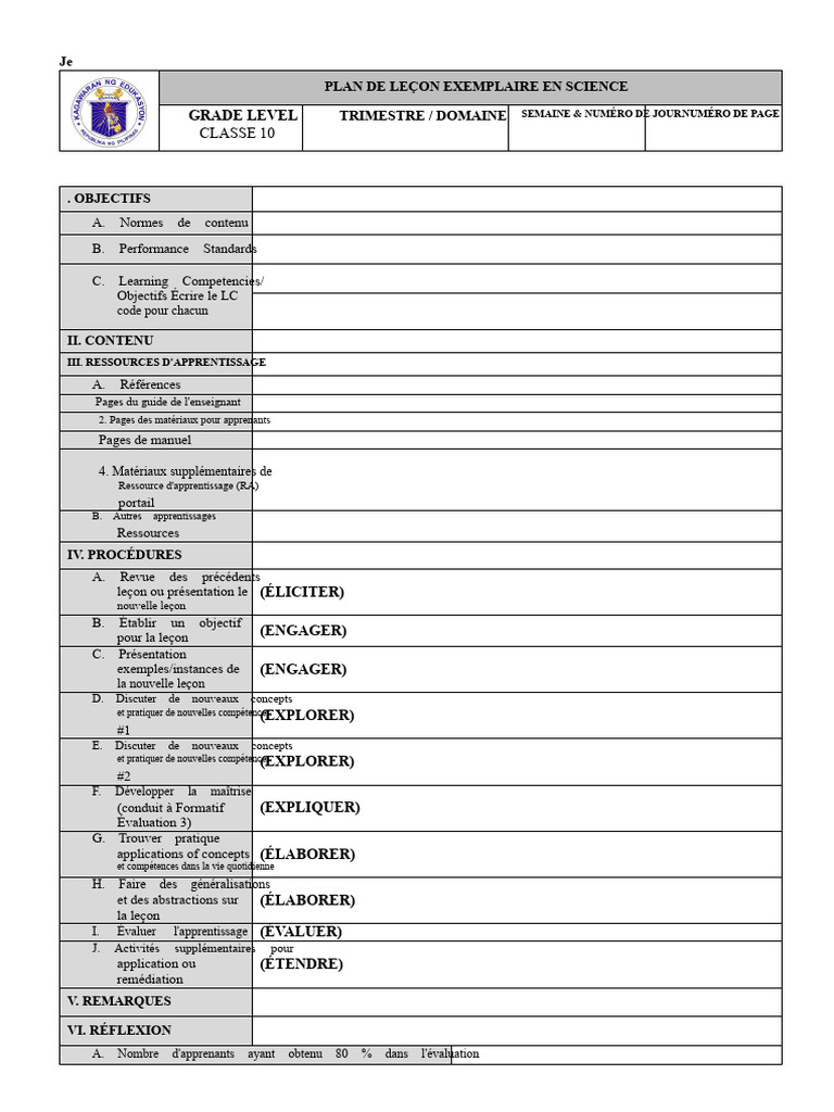 Plan de leçon de science pour la classe 10 | PDF | Apprentissage