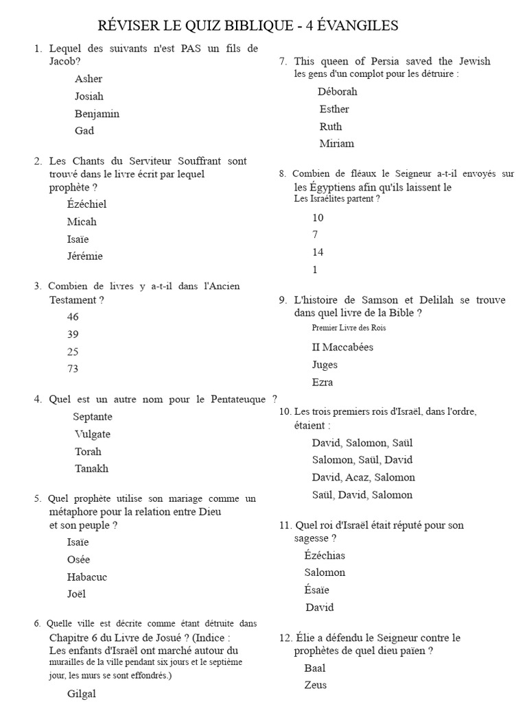 Quiz Biblique sur les 4 Évangiles | PDF | Le gospel | Évangile selon Luc