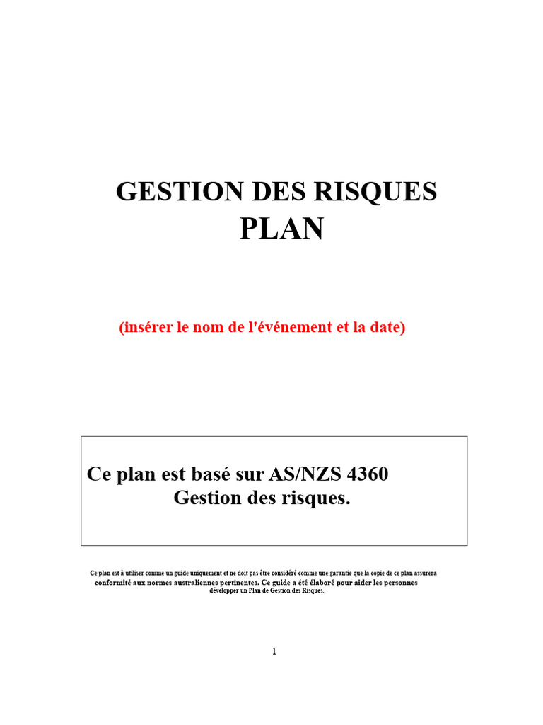 Plan de Gestion des Risques Événementiels | PDF | Risque | Gestion des ...