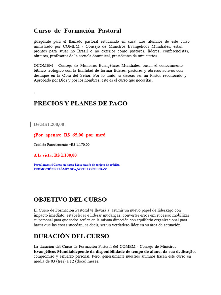Curso de Formación Pastoral a Distancia | PDF | Evangélico | Misionero