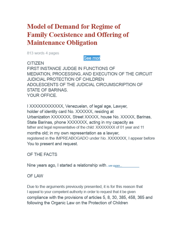Model of Demand For Family Coexistence Regime and Offer of Maintenance ...