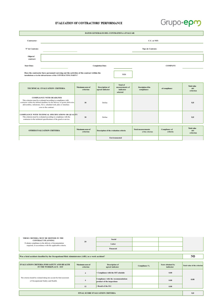 Contractor Performance Evaluation Guide | PDF | Occupational Safety And ...