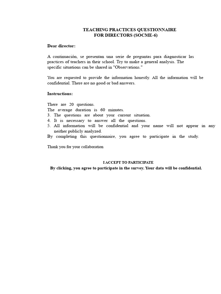 Teaching Practices Questionnaire for Directors | PDF | Teachers ...