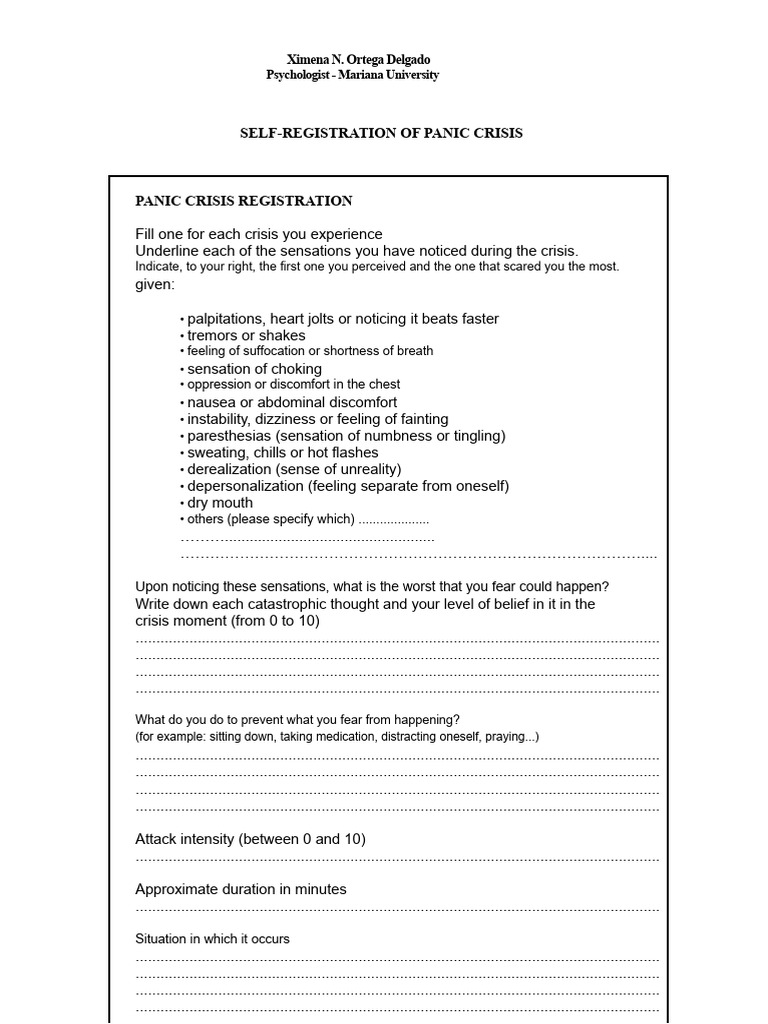 Self-Registration Panic Attack | PDF | Psychotherapy | Panic Attack
