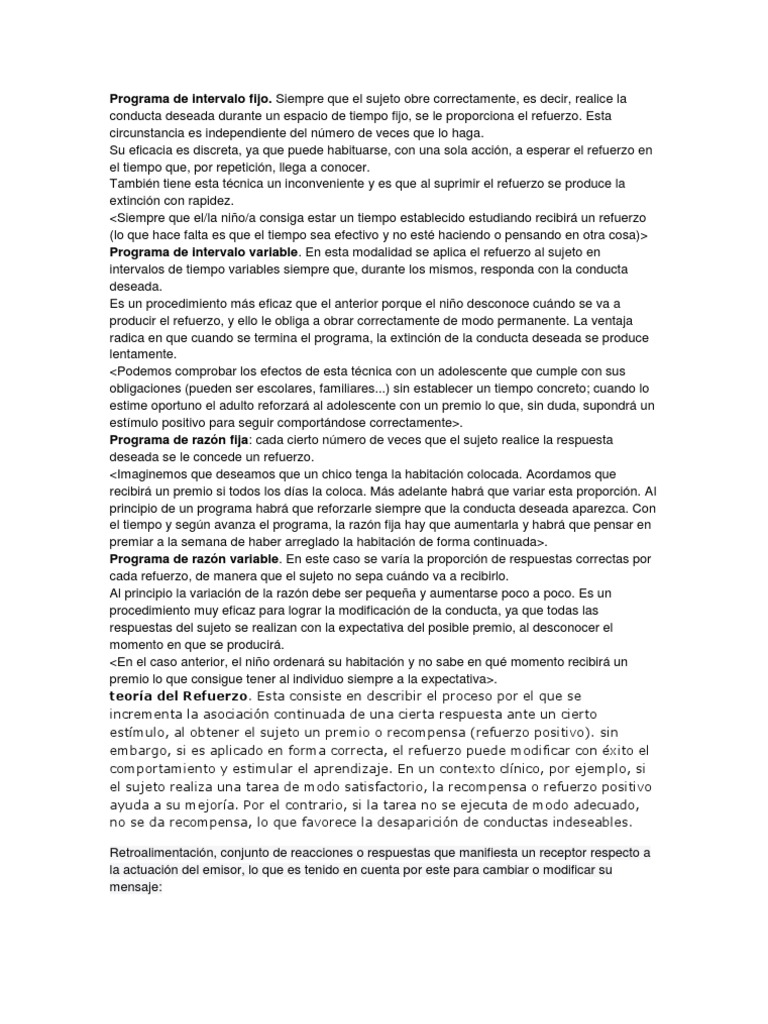 Programa de Intervalo Fijo | PDF | Comportamiento | Aprendizaje