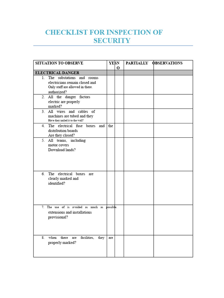 Security Inspection Checklist Guide | PDF | Occupational Safety And ...
