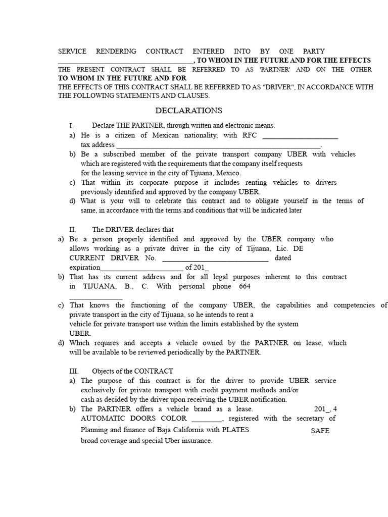 Vehicle Rental Agreement for Uber Drivers | PDF | Lease | Payments