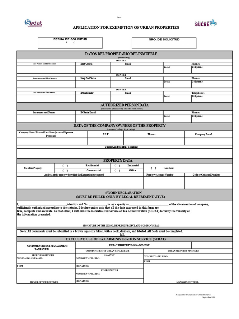 Urban Property Exemption Application Form | PDF | Identity Document ...