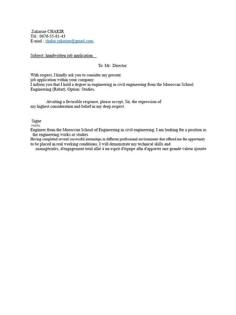 Handwritten Job Application | PDF
