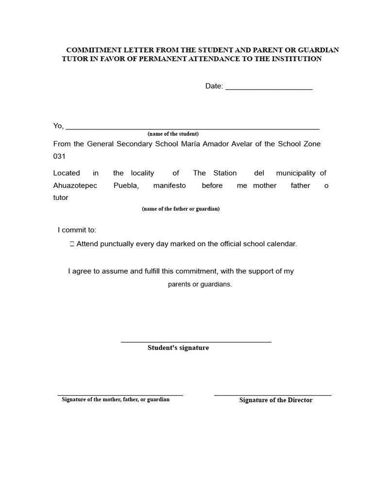 Student Attendance Commitment Letter | PDF