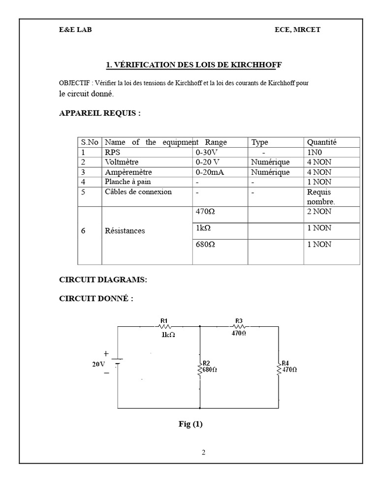 Vérification des lois de Kirchhoff en laboratoire | PDF | Tension ...