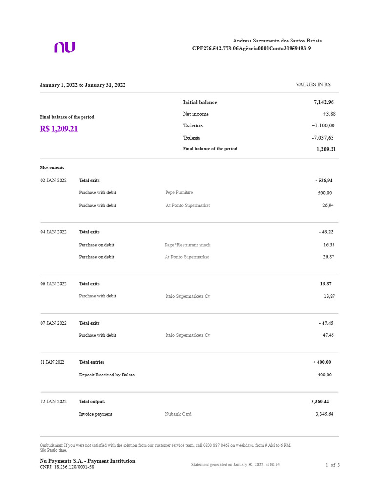 Nubank Statement | PDF | Debits And Credits | Debit Card