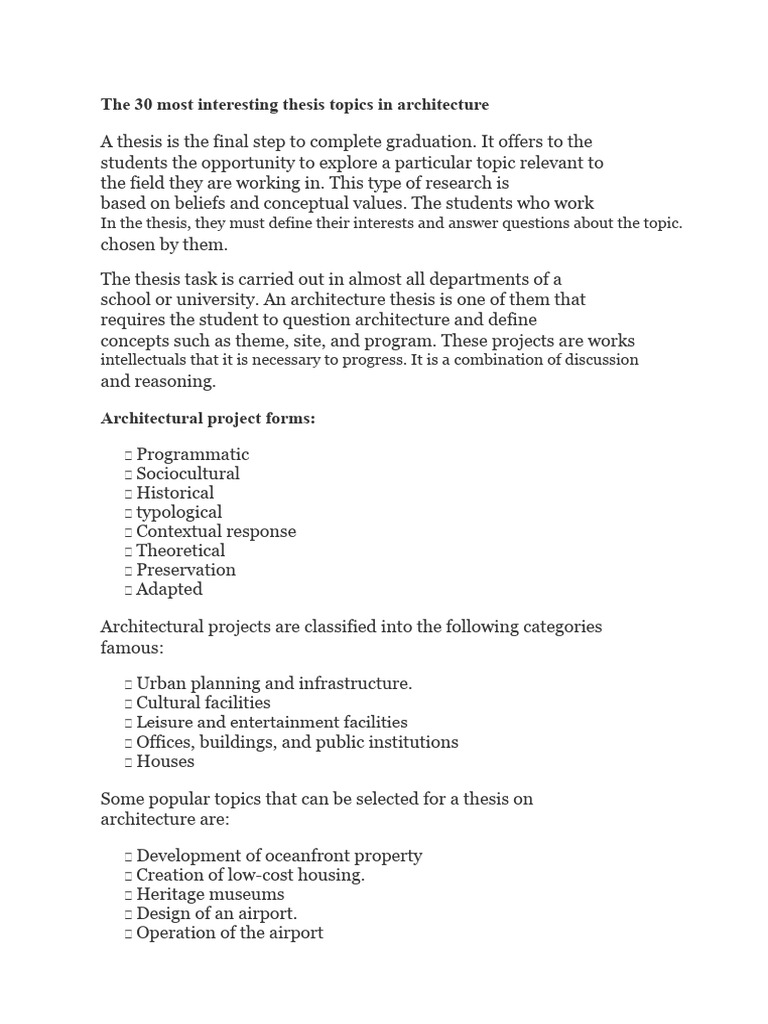 Top 30 Architecture Thesis Topics | PDF | New Delhi