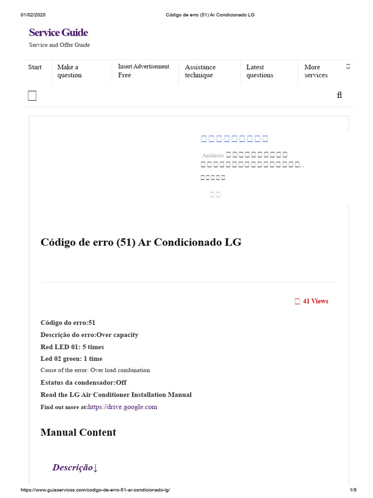 LG Air Conditioner Error Code 51 Guide | PDF | Capacitor | Equipment