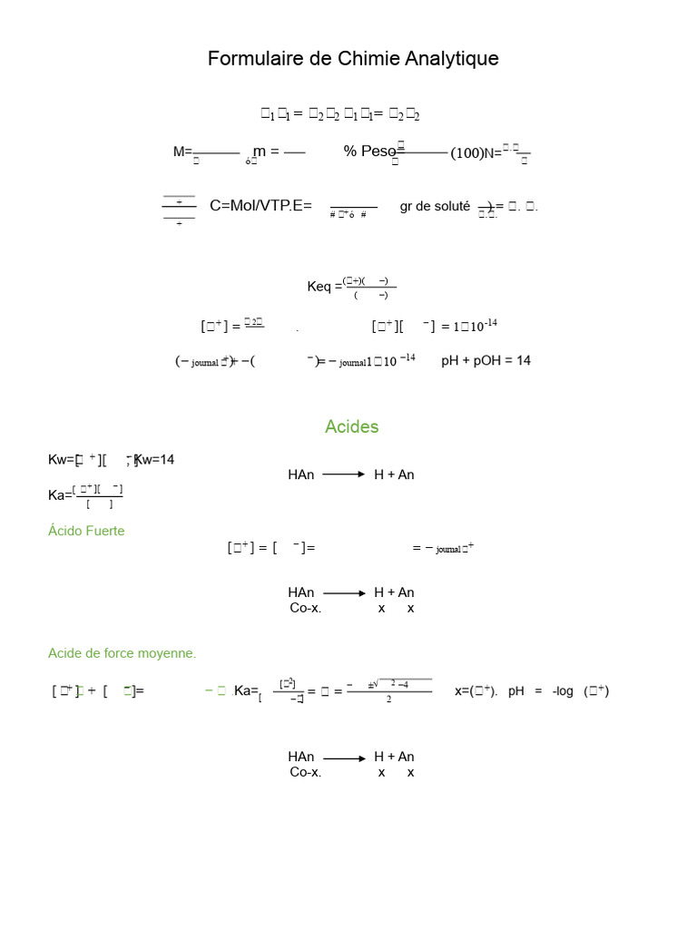 Formulaire de Chimie Analytique et pH PDF Ph Acide — free download