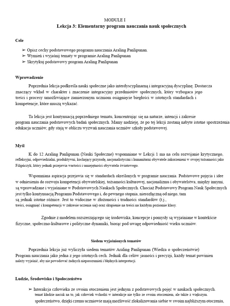 Program Nauczania Podstawowego Z Zakresu Nauk Społecznych | PDF