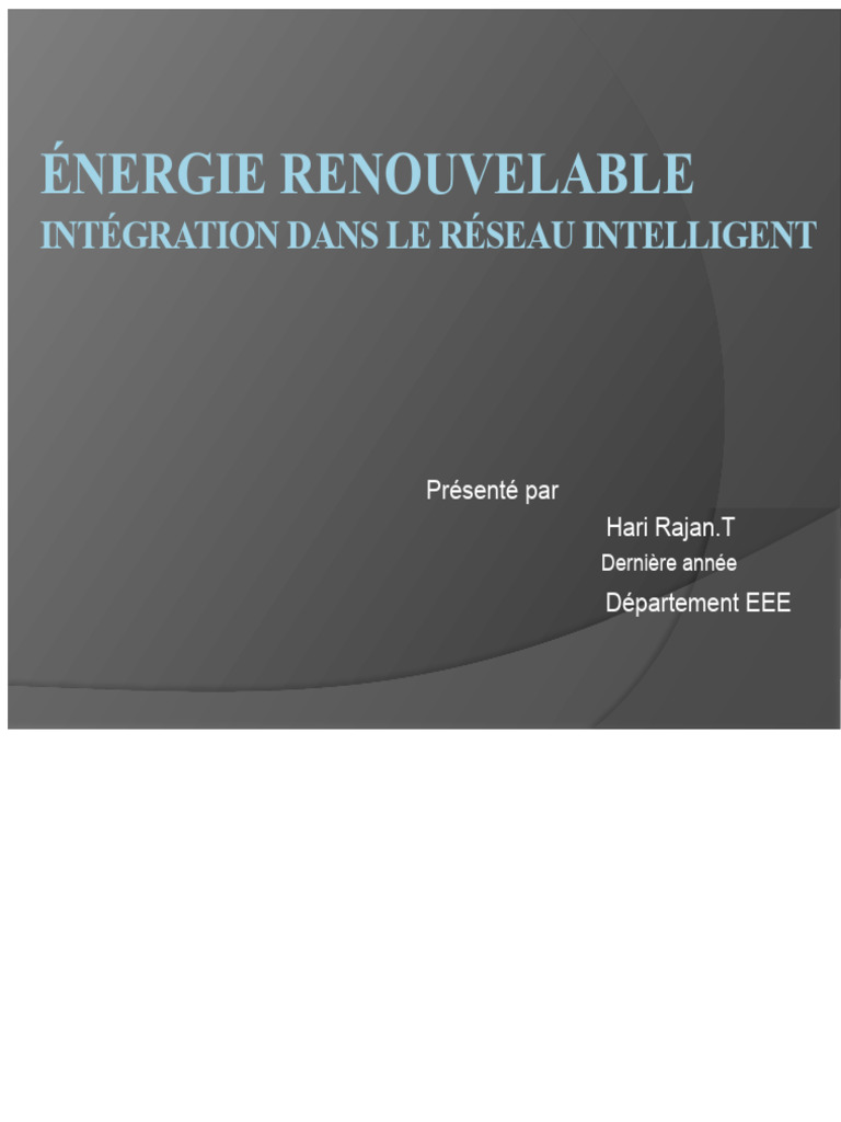 Intégration des Énergies Renouvelables dans les Réseaux | PDF ...