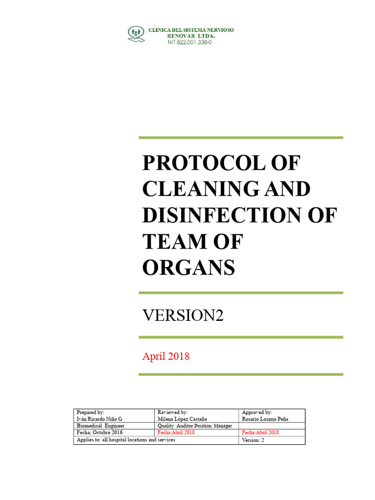 Cleaning and Disinfection Protocol for Medical Equipment | PDF ...