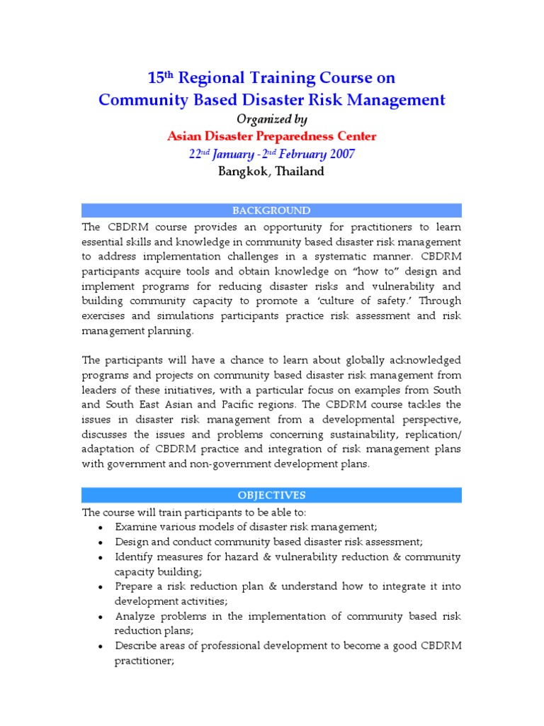 Community-Based Disaster Risk Management Course | PDF | Risk Management ...