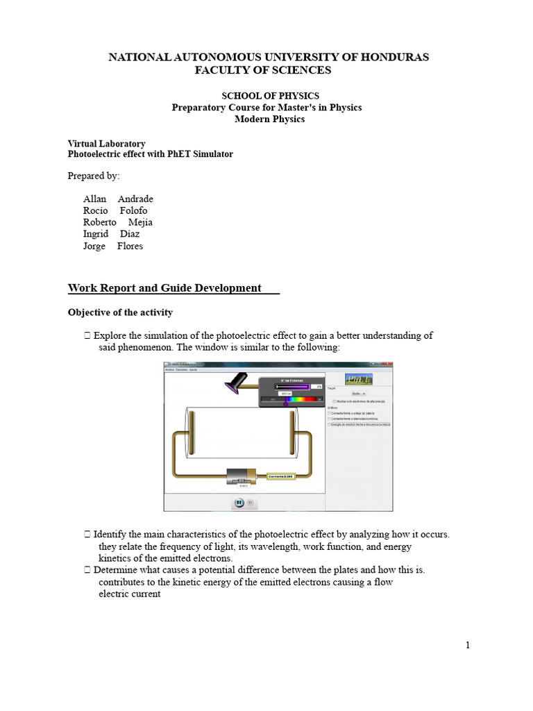Photoelectric Effect Virtual Lab Guide | PDF | Electron | Electric Current