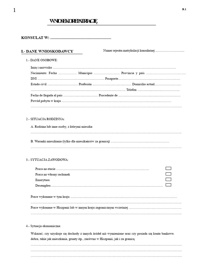 Wniosek o Repatriację | PDF