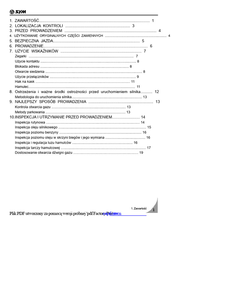 Podręcznik Użytkownika Sym Symphony S 125 | PDF