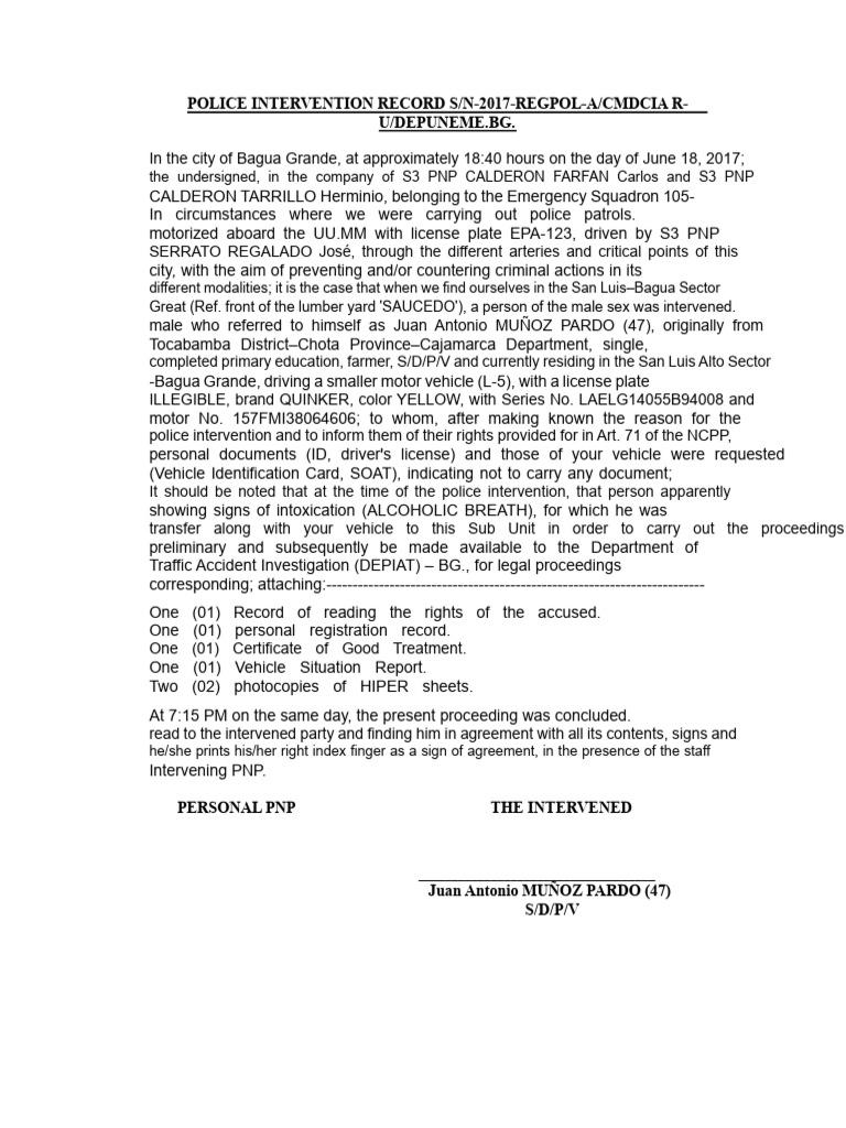 Police Intervention Protocol For Alcohol Testing | PDF | Identity ...